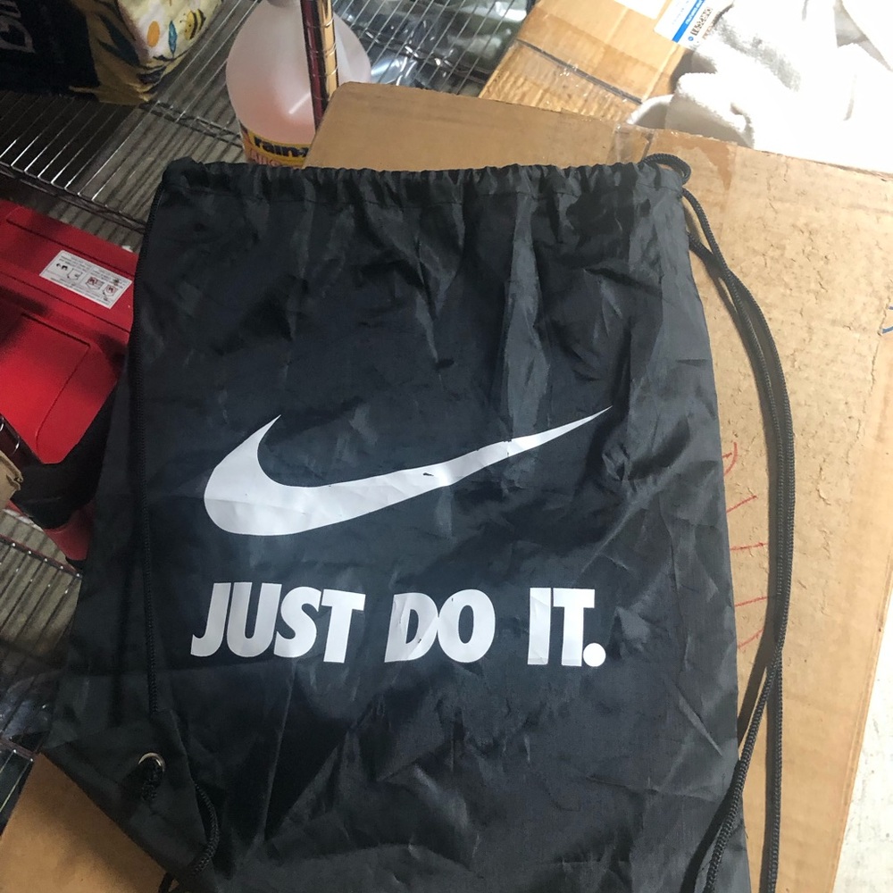 Nike Black Drawstring Gym Sack with White Swoosh & "Just Do It"